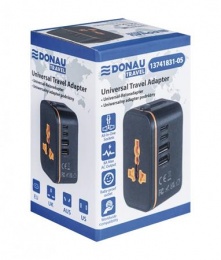 Utazóadapter, univerzális,  DONAU "Travel 205", fekete